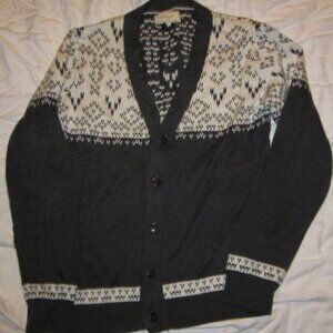 Frank & Oak Lg oversize wool blend cardigan gray white fair isle top button
